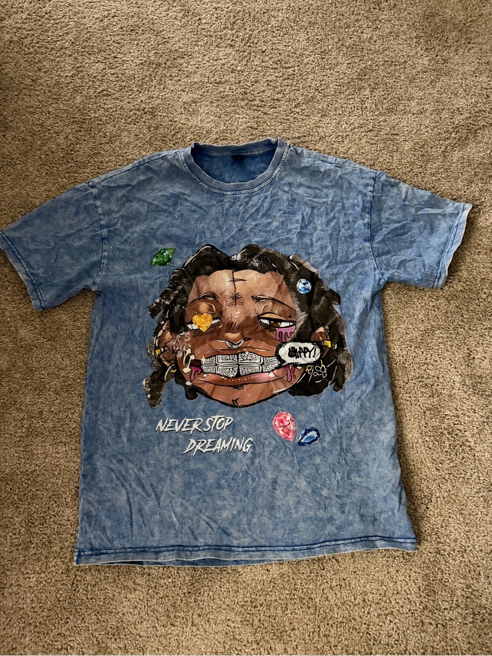 ROMWE Blue Graphic Short Sleeve Tee with Multicolor Print